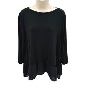 J. Jill Wearever Collection Black 3/4 Sleeve Layered Hem Top M